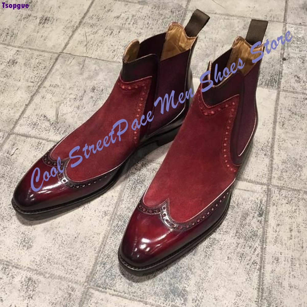 Leather Shoe Polish - Stivali Chelsea Vintage Rossi Bicolore da